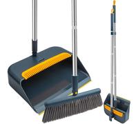YGNNBC Ensemble balai et pelle à poussière à long manche, tête de brosse rotative à 180 degrés, convient pour les cuisines intérieures et extérieures, les dortoirs, les salles de t les bureaux