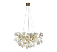 YGWXYYZJ Lustre Design en Céramique Blanche avec Fleurs, Suspension Luminaire Moderne avec Structure Dorée, feuilles de carambole Lampe Plafonnier Élégante pour Salon et Maison de Luxe(80 * 40cm)