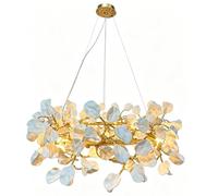 YGWXYYZJ Lustre Design en Céramique Blanche avec Fleurs, Suspension Luminaire Moderne avec Structure Dorée, feuilles de carambole Lampe Plafonnier Élégante pour Salon et Maison de Luxe(100 * 40cm)