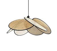 YGZPALH Luminaires Suspendus Rustiques - Abat-Jour Cage en Rotin Panier en Bambou De Ferme À 1 Lumière avec Lustre en Métal Lampe À Suspension De Cuisine Plafonnier en Forme De Géométrie