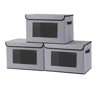 YheenLf Lot de 3 Boite Rangement Tissu Vetement, Gris, 45x30x30cm | Boîte Pliable, Panier avec Couvercle Poignée,Casier avec Fenêtre, Stockage et Organisation pour Chambre à Coucher