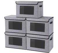 YheenLf Lot de 5 Boite Rangement Tissu Vetement, Gris, 45x30x30cm | Boîte Pliable, Panier avec Couvercle Poignée,Casier avec Fenêtre, Stockage et Organisation pour Chambre à Coucher