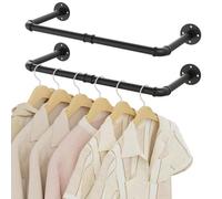 YheenLf Tringle Vetement Murale, Penderie Murale 64cm, Barre Dressing Industriel, Portant pour Salon, Chambre, Gain de Place, Montage Facile, Robuste et durable, Noir, 2er Set