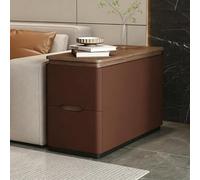 YHHLWXMDZ Table D'appoint Canapé avec 2 Tiroirs, Cadre en Bois Massif, Cuir Souple Enveloppé, Table de Chevet pour Salon ou Chambre, Aucun Assemblage Requis(Brown,80x30cm/31.5x11.8in)