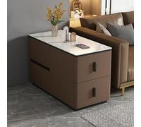 YHHLWXMDZ Table D'appoint pour Canapé avec 4 Tiroirs, Structure en Bois Massif et Plateau en Dalle de Pierre, Revêtue de Cuir Microfibre, pour Salon, Chambre et Bureau(Coffee,Left 80cm/31.5in)