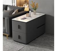YHHLWXMDZ Table D'appoint pour Canapé avec 4 Tiroirs, Structure en Bois Massif et Plateau en Dalle de Pierre, Revêtue de Cuir Microfibre, pour Salon, Chambre et Bureau(Dark Gray,Right 90cm/35.4in)
