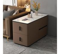 YHHLWXMDZ Table D'appoint pour Canapé avec 4 Tiroirs, Structure en Bois Massif et Plateau en Dalle de Pierre, Revêtue de Cuir Microfibre, pour Salon, Chambre et Bureau(Coffee,Right 80cm/31.5in)