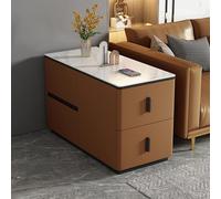 YHHLWXMDZ Table D'appoint pour Canapé avec 4 Tiroirs, Structure en Bois Massif et Plateau en Dalle de Pierre, Revêtue de Cuir Microfibre, pour Salon, Chambre et Bureau(Orange,Left 80cm/31.5in)