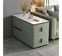 YHHLWXMDZ Table D'appoint pour Canapé avec 4 Tiroirs, Structure en Bois Massif et Plateau en Dalle de Pierre, Revêtue de Cuir Microfibre, pour Salon, Chambre et Bureau(Green,Left 90cm/35.4in)