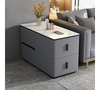 YHHLWXMDZ Table D'appoint pour Canapé avec 4 Tiroirs, Structure en Bois Massif et Plateau en Dalle de Pierre, Revêtue de Cuir Microfibre, pour Salon, Chambre et Bureau(Gray-Blue,Left 80cm/31.5in)