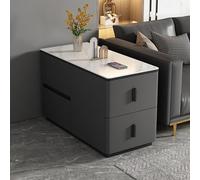 YHHLWXMDZ Table D'appoint pour Canapé avec 4 Tiroirs, Structure en Bois Massif et Plateau en Dalle de Pierre, Revêtue de Cuir Microfibre, pour Salon, Chambre et Bureau(Dark Gray,Left 90cm/35.4in)