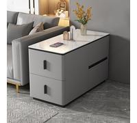 YHHLWXMDZ Table D'appoint pour Canapé avec 4 Tiroirs, Structure en Bois Massif et Plateau en Dalle de Pierre, Revêtue de Cuir Microfibre, pour Salon, Chambre et Bureau(Light Gray,Right 90cm/35.4in)
