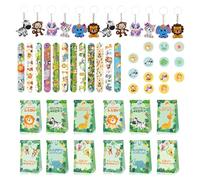 Yhjxly 36 Pièces Sacs de Fête sur le Thème de la Jungle, Favoris pour Anniversaire d'enfants, Sacs Cadeaux pour Animaux, avec Bracelet à Claquer et Porte-clés, pour Anniversaire d'enfants Garçons