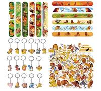 Yhjxly Lot de 78 petits cadeaux de fête au lion - Accessoires de fête au thème du roi lion - 16 porte-clés, 12 bracelets à clip - 50 autocollants pour garçons et filles