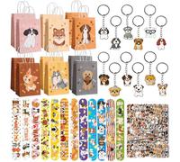 Yhjxly Lot de 86 petits cadeaux de fête d'anniversaire pour chien, sacs cadeaux pour chien, bracelet à boucle, porte-clés, autocollants, décoration d'anniversaire d'enfant, pour garçons et filles