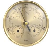 YHomU Baromètre 3 en 1 pour station météo, thermomètre hygromètre intérieur et extérieur doré de 1,3 cm, fixation murale, cadre en alliage, décoration d'intérieur