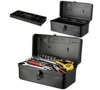 YHomU Boîte à outils en métal avec séparateurs amovibles en plastique, boîte de rangement portable, noir, 36,1 x 17,3 x 16,5 cm, loquet verrouillable pour fournitures d'artisanat, organisation de