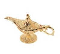 YHomU Goldene Zierlampe, kleines Metallornament, dekorative Wunschlampe, fein gravierte arabische Lampe, emailliertes Ornament mit Schmucksteinen, Sammlerstück, Einweihungsgeschenk
