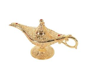 YHomU Goldene Zierlampe, kleines Metallornament, dekorative Wunschlampe, fein gravierte arabische Lampe, emailliertes Ornament mit Schmucksteinen, Sammlerstück, Einweihungsgeschenk