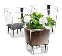 YHomU Lot de 3 pots de fleurs carrés à arrosage automatique pour plantes d'intérieur, pots de fleurs transparents en plastique auto-arrosant pour plantes violettes africaines, araignées de l'océan