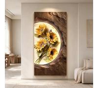 YHTCSXMD Tableau Mural LED Tournesol, Décoration 3D Effet Grès | Texture en relief, lumière LED chaude avec télécommande, luminosité réglable, pour salon, chambre, entrée et salle à manger