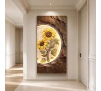 YHTCSXMD Tableau Mural LED Tournesol, Décoration 3D Effet Grès | Texture en relief, lumière LED chaude avec télécommande, luminosité réglable, pour salon, chambre, entrée et salle à manger