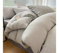 YHXBD Parure de lit réversible douce et confortable à rayures fines avec taies d'oreiller et drap-housse - Beige-gris (200 x 230 cm)