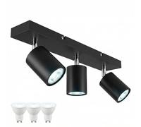Yiahin Plafonnier LED 3 Spots Noir Design avec 3 Ampoules GU10 6000K Blanc Froid - Luminaire Base Rectangulaire Orientable - Spot Plafond Prêt à l'Emploi pour Bureau, Atelier et Vitrine