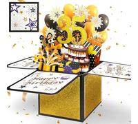 YianHien Carte d'anniversaire 35 ans pour homme, carte d'anniversaire pop-up pour fils, petit-fils, frère, cadeau d'anniversaire 3D, décoration pour homme - Noir et doré