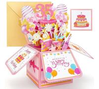 YianHien Carte d'anniversaire pop-up 3D pour femme, cadeau d'anniversaire pour femme, rose, fille, sœur, meilleure amie, décorations d'anniversaire 35 ans