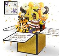 YianHien Carte d'anniversaire pop-up de 45 ans pour homme, carte d'anniversaire pop-up pour mari, fils, frère, cadeau d'anniversaire 3D, décoration pour homme - Noir et doré