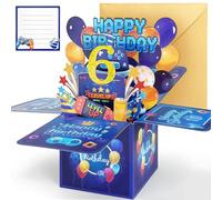 YianHien Carte d'anniversaire pour garçon de 6 ans, carte d'anniversaire cool pour 6 garçons avec manette de jeu « Level Up », idée de cadeau, pop-up, cadeau d'anniversaire pour garçon de 6 ans