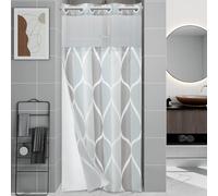 Yiatn Petit Rideau de Douche Gris sans Crochet avec Doublure en Tissu à Clipser - Style hôtel avec fenêtre supérieure en Maille Transparente, Design géométrique Moderne en Forme de Goutte d'eau,
