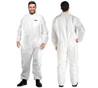 YIBER Hazmat Suit Combinaison jetable | Combinaison de peintre intégrale robuste en 7 tailles pour homme et femme sans capuche - Respirant et résistant à l'eau, M, Blanc, 2