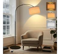 Yicenscoltd Lampadaire arc sur pied pour salon-Lampadaire LED Dimmable 3 Températures de Couleur, Ampoule E27 12W Incluse, Abat-Jour Lin, Interrupteur au Pied - Pour Chambre, Lecture, Bureau