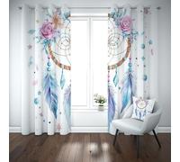 Yidbhsse Rideaux Opaque À Oeillets Attrape-Rêves Rideau Occultant Opaque Plume Étoiles Lot De 2 140x225 cm, Occultant Draperies Enfant Fille pour Adulte Bebe Chambre Salon