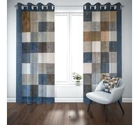 Yidbhsse Rideaux Thermiques Isolants Anti Froid Patchwork Plaid Lot De 2 117x137 cm, Treillis Vintage Rideaux Occultant À Oeillets, Simplicité Opaque Rideau pour Chambre Et Salon