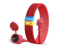 YIDE Rallonge de câble d'extérieur en caoutchouc - 4 m - Avec fiche Schuko - IP44 - H05RR-F 3G - 1,5 mm² - 3500 W - Câble électrique extérieur avec capuchon de protection - Rouge