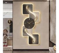 Yidlkecqey Décor Mural en céramique Cristal Plat 3D, Art Mural 3D avec Horloge, décoration Murale, Sculpture Murale LED Moderne pour Chambre, Salon, entrée(Style J,62x150cm/24.4x59in)