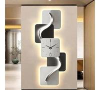 Yidlkecqey Décor Mural en céramique Cristal Plat 3D, Art Mural 3D avec Horloge, décoration Murale, Sculpture Murale LED Moderne pour Chambre, Salon, entrée(Style H,62x150cm/24.4x59in)