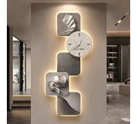 Yidlkecqey Décor Mural en céramique Cristal Plat 3D, Art Mural 3D avec Horloge, décoration Murale, Sculpture Murale LED Moderne pour Chambre, Salon, entrée(Style I,62x150cm/24.4x59in)