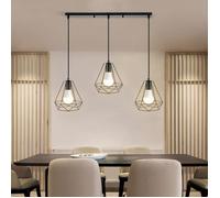 YIDS Lustre Suspension forme Diamant Disque 3 Lumières Abat-jour Noir 20.5cm E27 pour salon cuisine