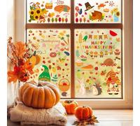 YIHELU Décoration Fenêtre Automne Thanksgiving - Lot de 68 Autocollants Réutilisables sans Colle - Kit avec Feuilles d'Érable, Citrouilles et Animaux pour Fête (Automne 2)