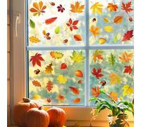 YIHELU Décoration Fenêtre Automne Thanksgiving - Lot de 68 Autocollants Réutilisables sans Colle - Kit avec Feuilles d'Érable, Citrouilles et Animaux pour Fête (Automne 5)