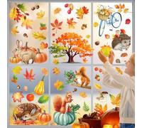 YIHELU Décoration Fenêtre Automne Thanksgiving - Lot de 68 Autocollants Réutilisables sans Colle - Kit avec Feuilles d'Érable, Citrouilles et Animaux pour Fête (Automne 6)