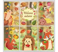 YIHELU Décoration Fenêtre Automne Thanksgiving - Lot de 68 Autocollants Réutilisables sans Colle - Kit avec Feuilles d'Érable, Citrouilles et Animaux pour Fête (Automne 3)