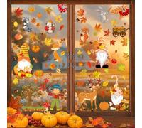 YIHELU Décoration Fenêtre Automne Thanksgiving - Lot de 68 Autocollants Réutilisables sans Colle - Kit avec Feuilles d'Érable, Citrouilles et Animaux pour Fête (Automne 4)