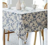 YiHomer Nappe carrée Rustique en Lin Lavable Anti-poussière et Infroissable pour Restaurant, Pique-Nique, Salle à Manger intérieure et extérieure, 132,1 x 132,1 cm, Motif Floral (Bleu foncé)