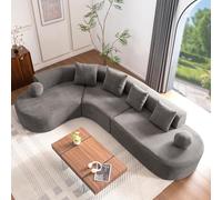 Yihomfy 327 cm Canapé d'angle Modulable en Forme de L,canapé Compressé Canapé Sectionnel pour Salon,Chenille Canape 5 Places, 6 Coussins,Assise Extra Large,Incurvée Nuage,Non Assemblé,Gris