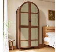 Yihomfy Armoire Chambre Adulte en Rotin 2 Portes 179 x 80 x 50 cm, Grande Armoire Penderie avec Tringle et Tiroirs, Meuble de Rangement Moderne en Bois pour Chambre à Coucher, Dressing et Entrée